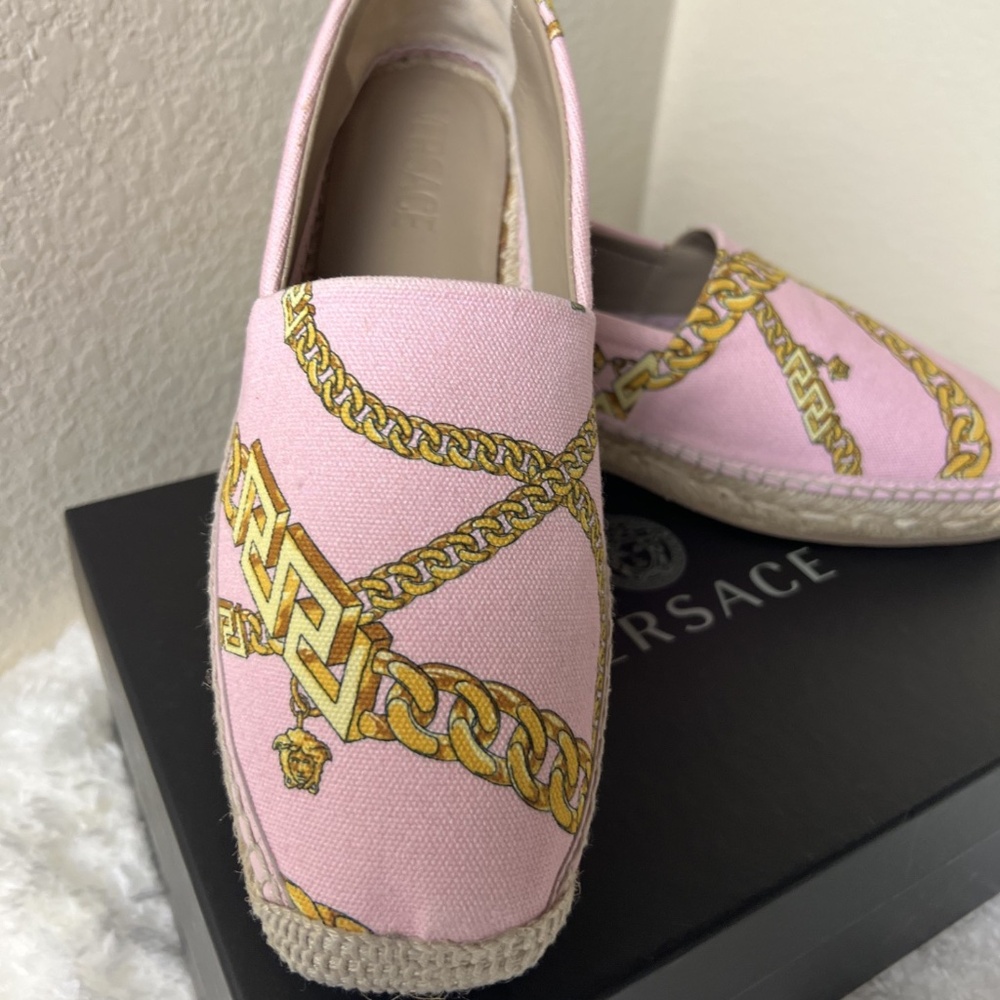 Versace Pink & Gold Chain Print Espadrilles